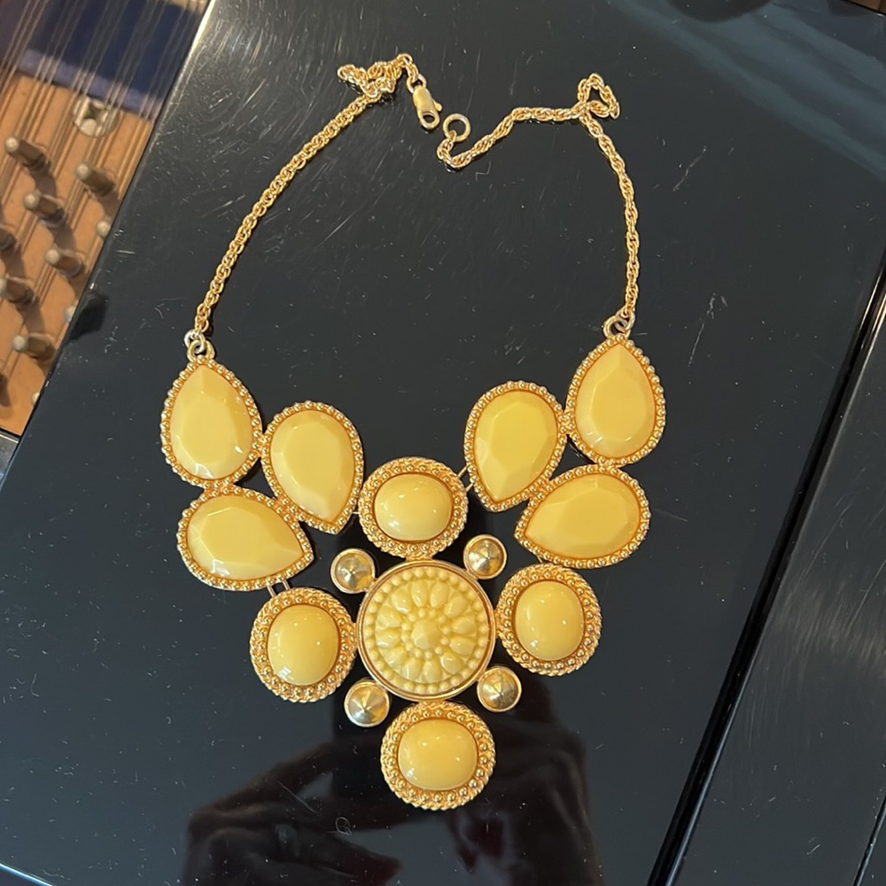 Rachel Leigh statement necklace gold and yellow.